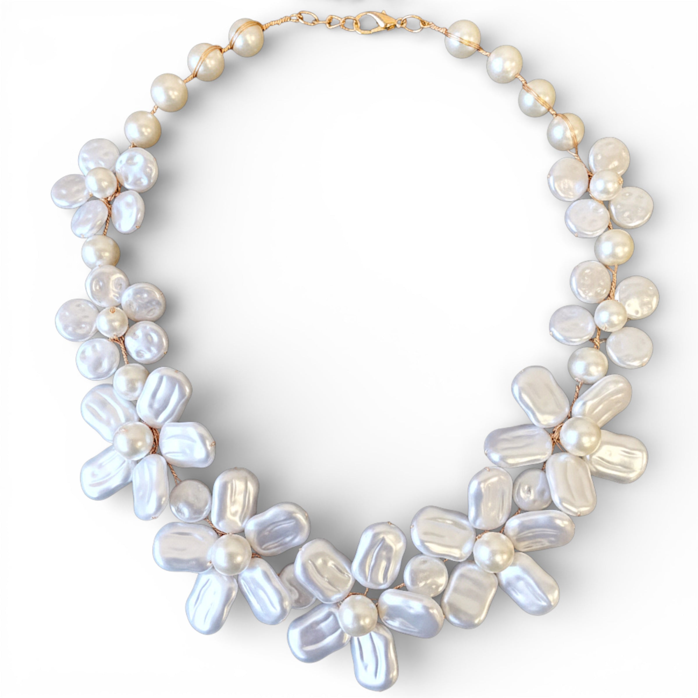Coastal Chunky Pearl Flower Collar Necklace