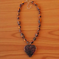 Beaded Tortoise Shell Puffy Heart Necklace