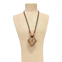 Vintage Gold Sculpted Pendant Necklace on Mocha Brown Leather Cord