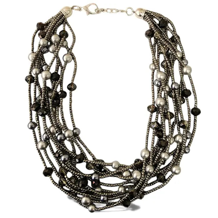 The Brynn Necklace | Hematite & Pearl Collar Necklace