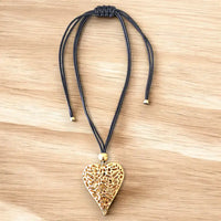 Long Beaded Heart Cord Necklace | Statement Jewelry | Boho