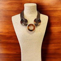 Multi Strand Tortoise Shell Necklace on Mocha Brown Leather Cord