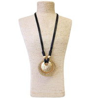 Long Pendant Necklace | Sculptural | Chunky | Leather Cord