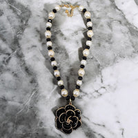 Handmade Chunky Pearl Beaded Flower Pendant Necklace | Statement Jewelry | Coastal | Vintage | Floral | Fall 2025