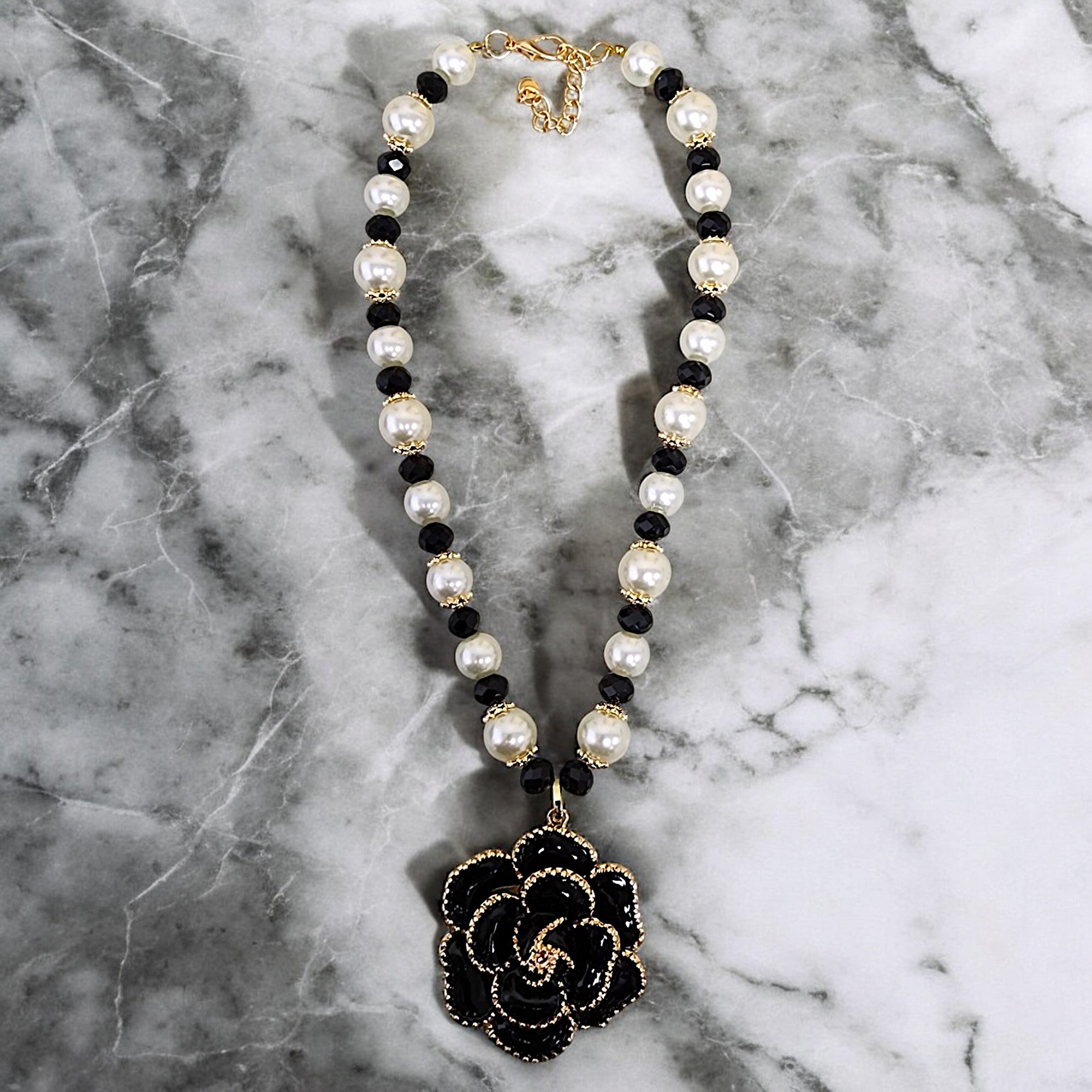 Handmade Chunky Pearl Beaded Flower Pendant Necklace | Statement Jewelry | Coastal | Vintage | Floral | Fall 2025