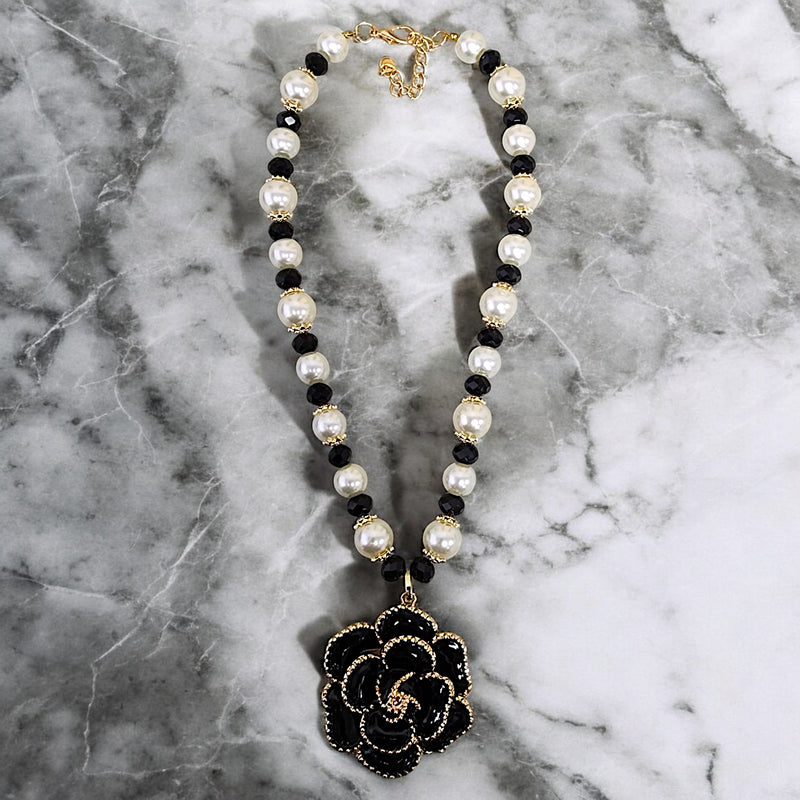 Handmade Chunky Pearl Beaded Flower Pendant Necklace | Statement Jewelry | Coastal | Vintage | Floral | Fall 2025