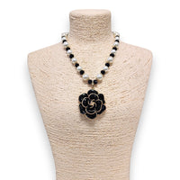 Handmade Chunky Pearl Beaded Flower Pendant Necklace | Statement Jewelry | Coastal | Vintage | Floral | Fall 2025
