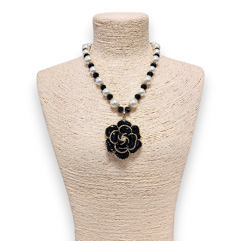 Handmade Chunky Pearl Beaded Flower Pendant Necklace | Statement Jewelry | Coastal | Vintage | Floral | Fall 2025
