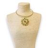 Sculpted Golden Sun Pendant Collar w/ Jewel Tone Accents