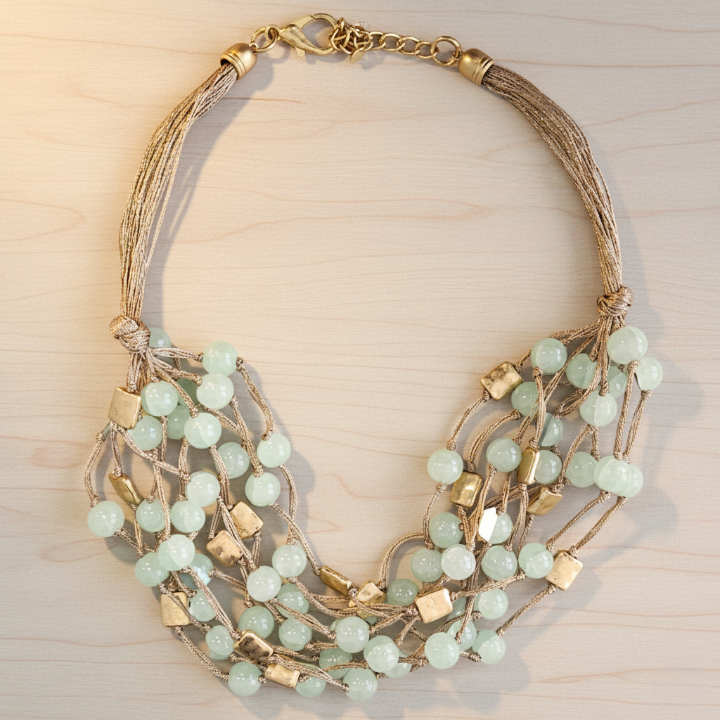 Chunky Jade Green Beaded Multi Strand Necklace