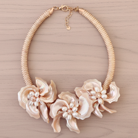 Seashell Flower Necklace | Coastal | Floral Jewelry | Beach | Mocha | Short Collar