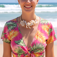 Seashell Flower Necklace | Coastal | Floral Jewelry | Beach | Mocha | Short Collar