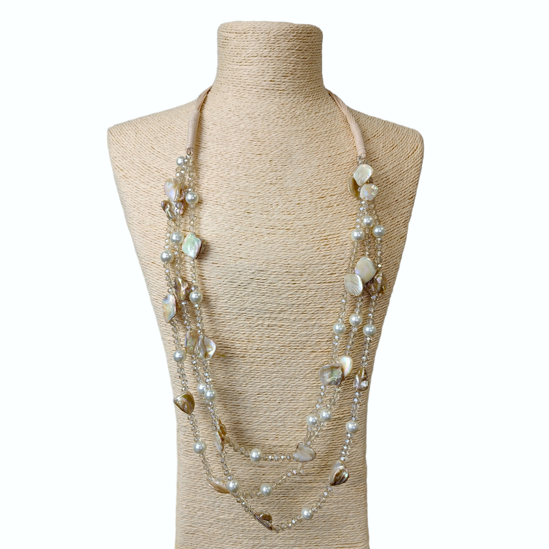Champagne Painted Shell and Crystal Necklace