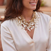 Coastal Pearl Fringe Bib Necklace on Double Knotted Leather