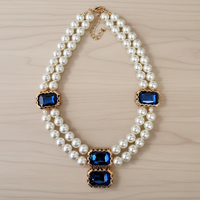 Pearl and Blue Jewel Tone Station Necklace
