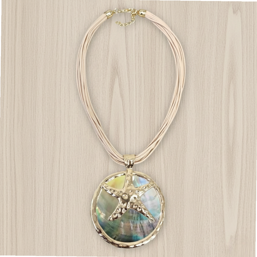 Short Coastal Abalone Seashell Starfish Pendant Necklace | Statement Jewelry