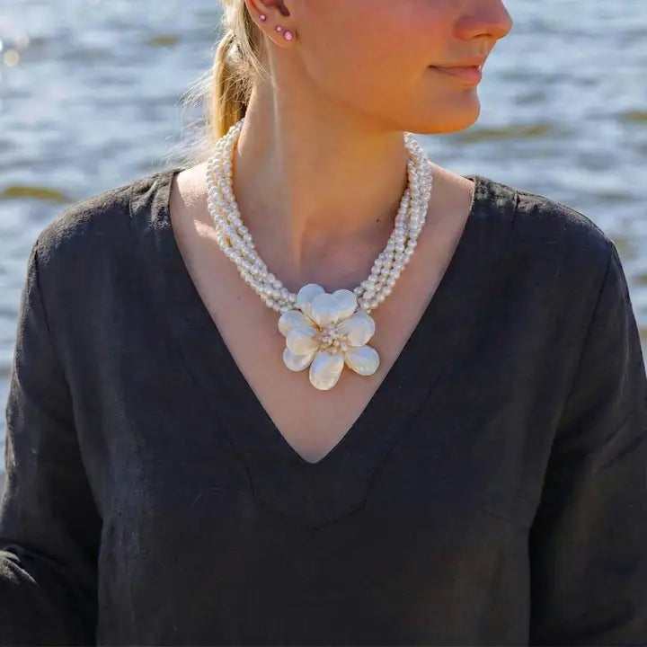 The Zinnia Necklace | Mother of Pearl Flower Pendant