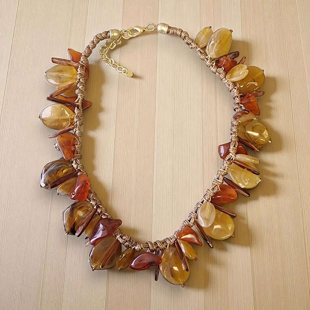 Woven Earth Tone Boho Beaded Necklace