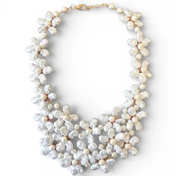 Floretta Necklace | Ivory Flower Pearl Bib - Gardenia Jewelry