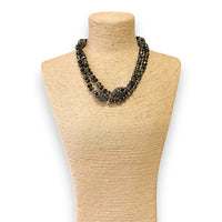 Long Smokey Beaded Pavé Station Necklace