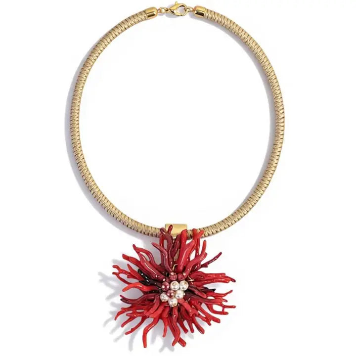 Wynn Necklace | Red Coral Flower Collar - Gardenia Jewelry