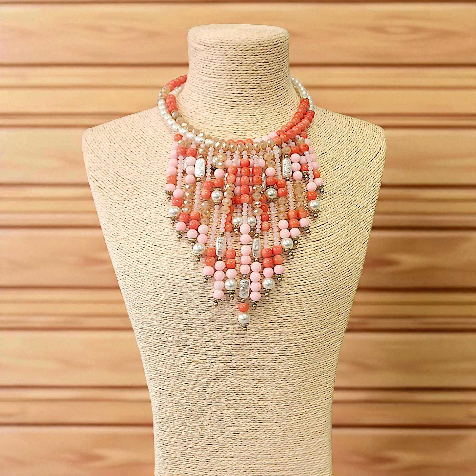 Egyptian Necklace | Beaded Necklace | Boho | Pink | Coral