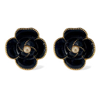 The Colette Earring | Black Enamel Flower
