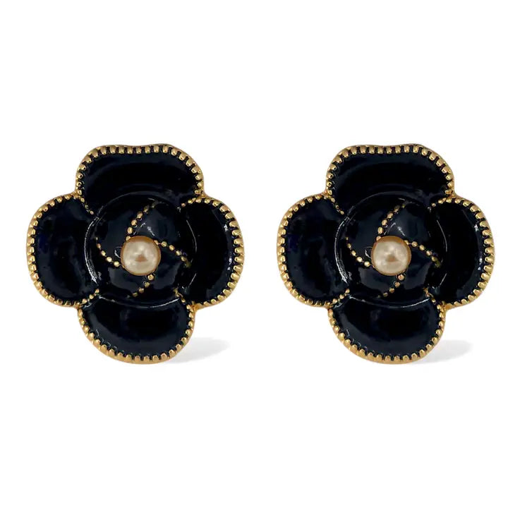 The Colette Earring | Black Enamel Flower