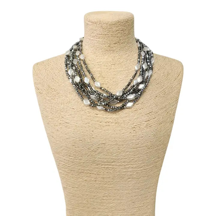The Sylvie Necklace | Beaded Hematite Pearl Necklace