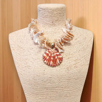 Chunky Mocha Seashell Necklace w/ Clam Shell Shell Pendant