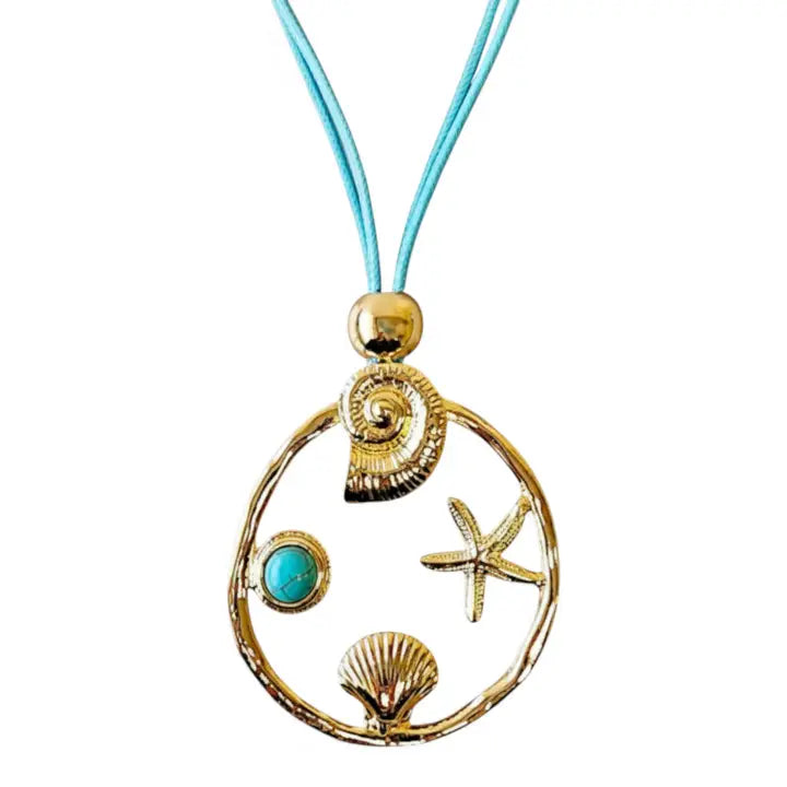 The Bayla Necklace | Turquoise & Seashell Pendant