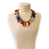 Chunky Rainbow Resin Woven Bib Necklace