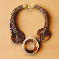 Multi Strand Tortoise Shell Necklace on Mocha Brown Leather Cord