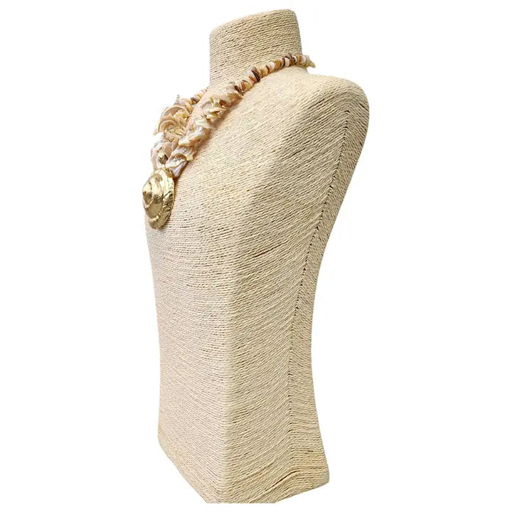 Chunky Mocha Seashell Necklace w/ Oversize Gold Shell Pendant