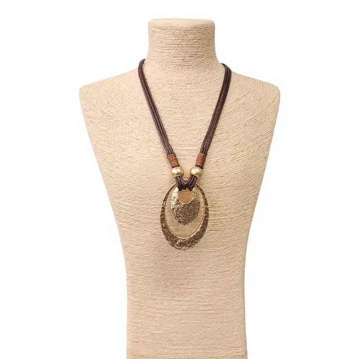Long Chunky Pendant Cord Necklace | Statement Jewelry | Boho