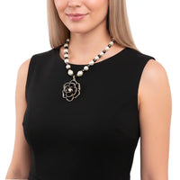 Handmade Chunky Pearl Beaded Flower Pendant Necklace | Statement Jewelry | Coastal | Vintage | Floral | Fall 2025