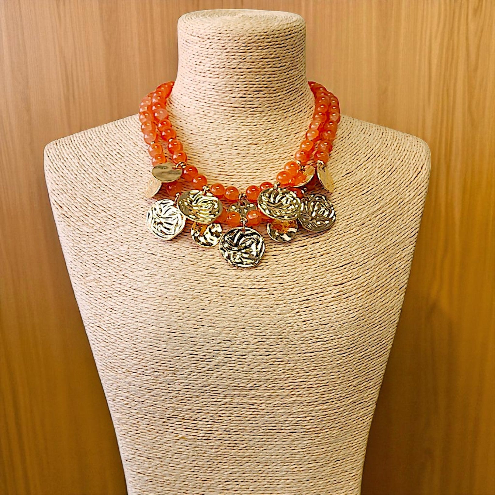 Coin Necklace | Boho Charm Necklace | Spring | Amber Orange