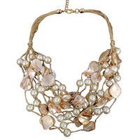 Chunky Golden Pearl and Seashell Multi Strand Necklace
