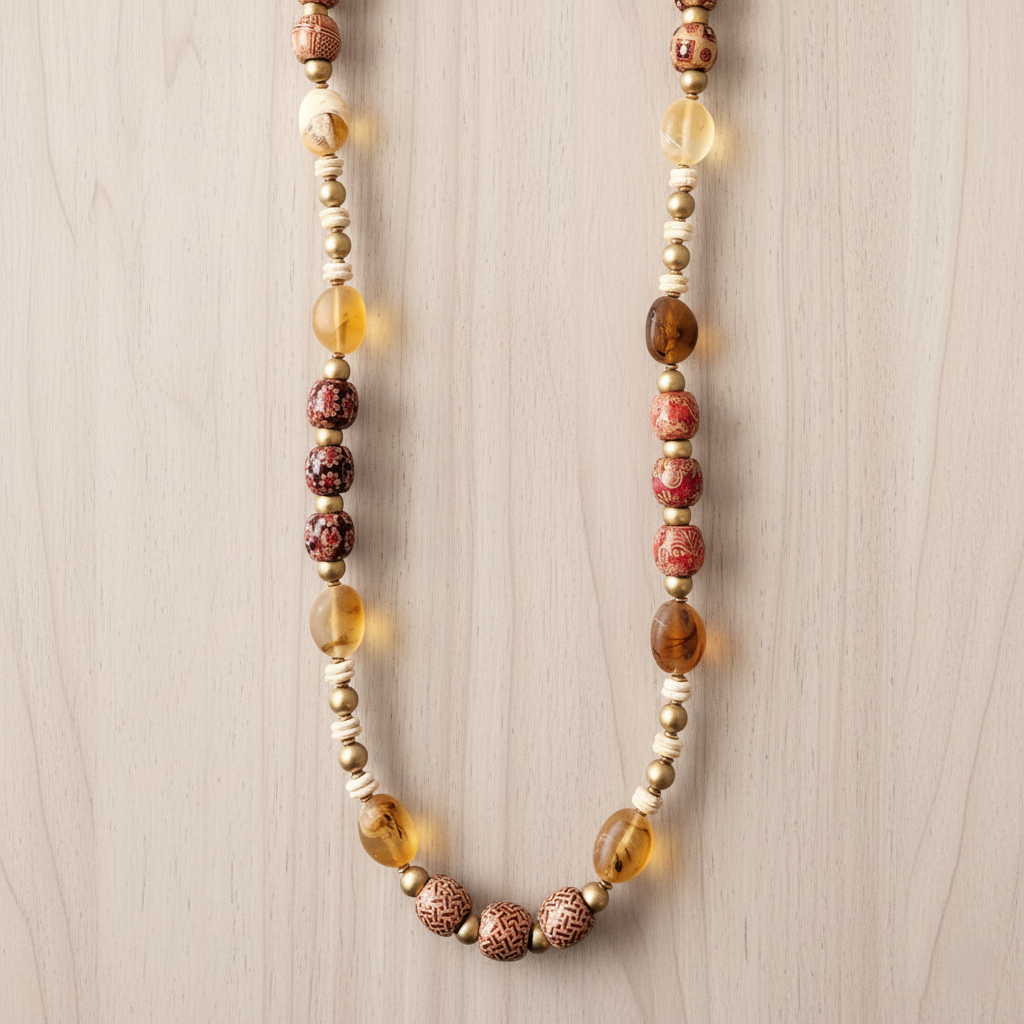 Long Chunky Earth Tone Beaded Necklace