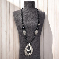 Pendant Necklace | Silver Rhinestone | Gunmetal | Long
