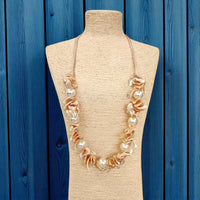 Long Seashell & Pearl Necklace | Coastal Boho | Mocha Mousse