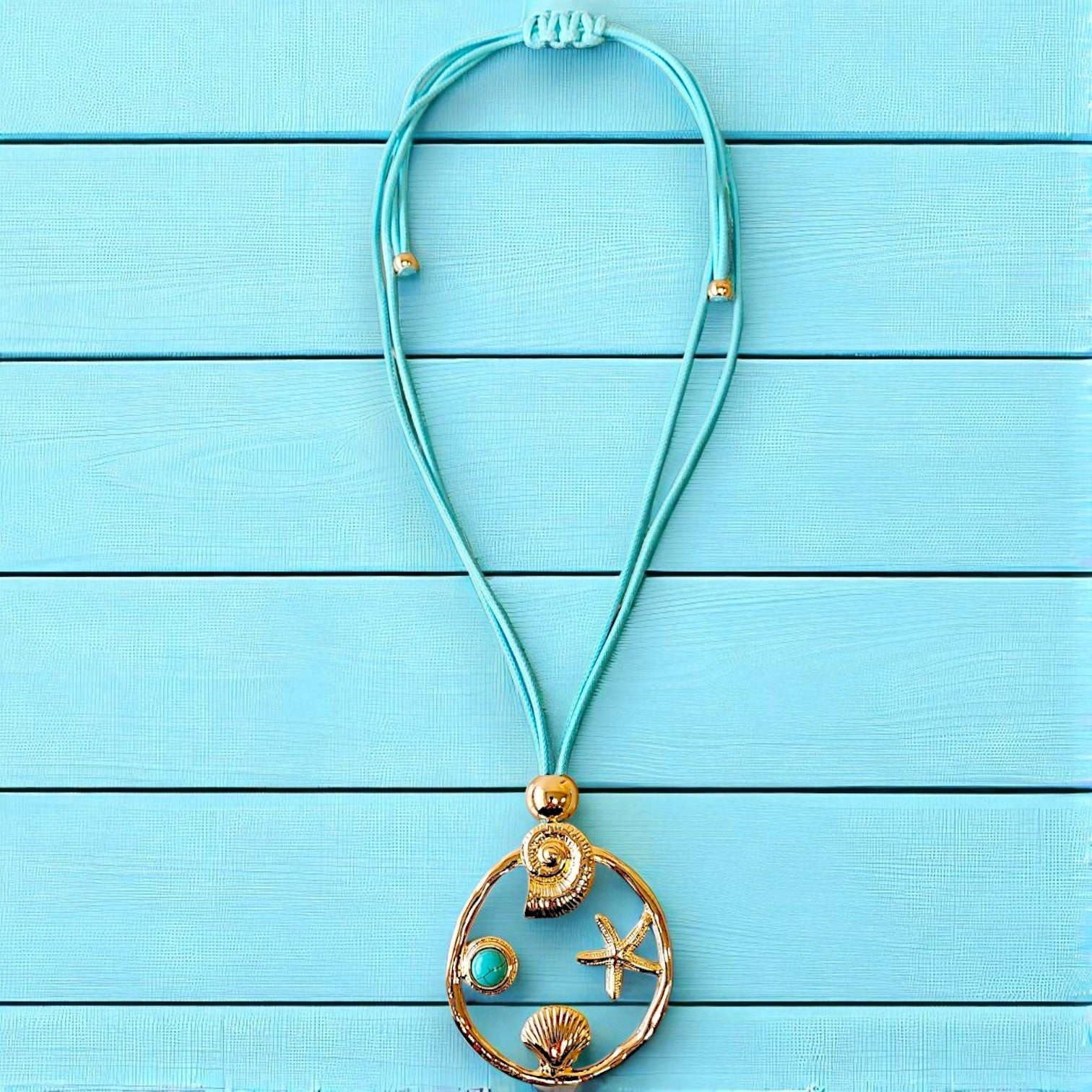 Beach Necklace | Pendant Necklace | Sea Life Charm | Turquoise Blue Necklace