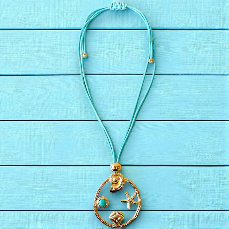 Beach Necklace | Pendant Necklace | Sea Life Charm | Turquoise Blue Necklace