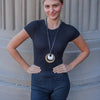 Vintage Two Tone Sculpted Pendant Necklace on Black Leather Cord