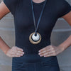 Vintage Two Tone Sculpted Pendant Necklace on Black Leather Cord