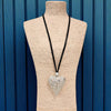 Chunky Silver Sculpted Heart Pendant Necklace on Black Leather Cord