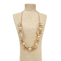 Long Seashell & Pearl Necklace | Coastal Boho | Mocha Mousse