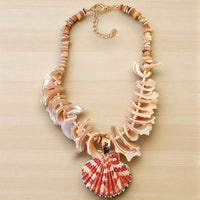Chunky Mocha Seashell Necklace w/ Clam Shell Shell Pendant