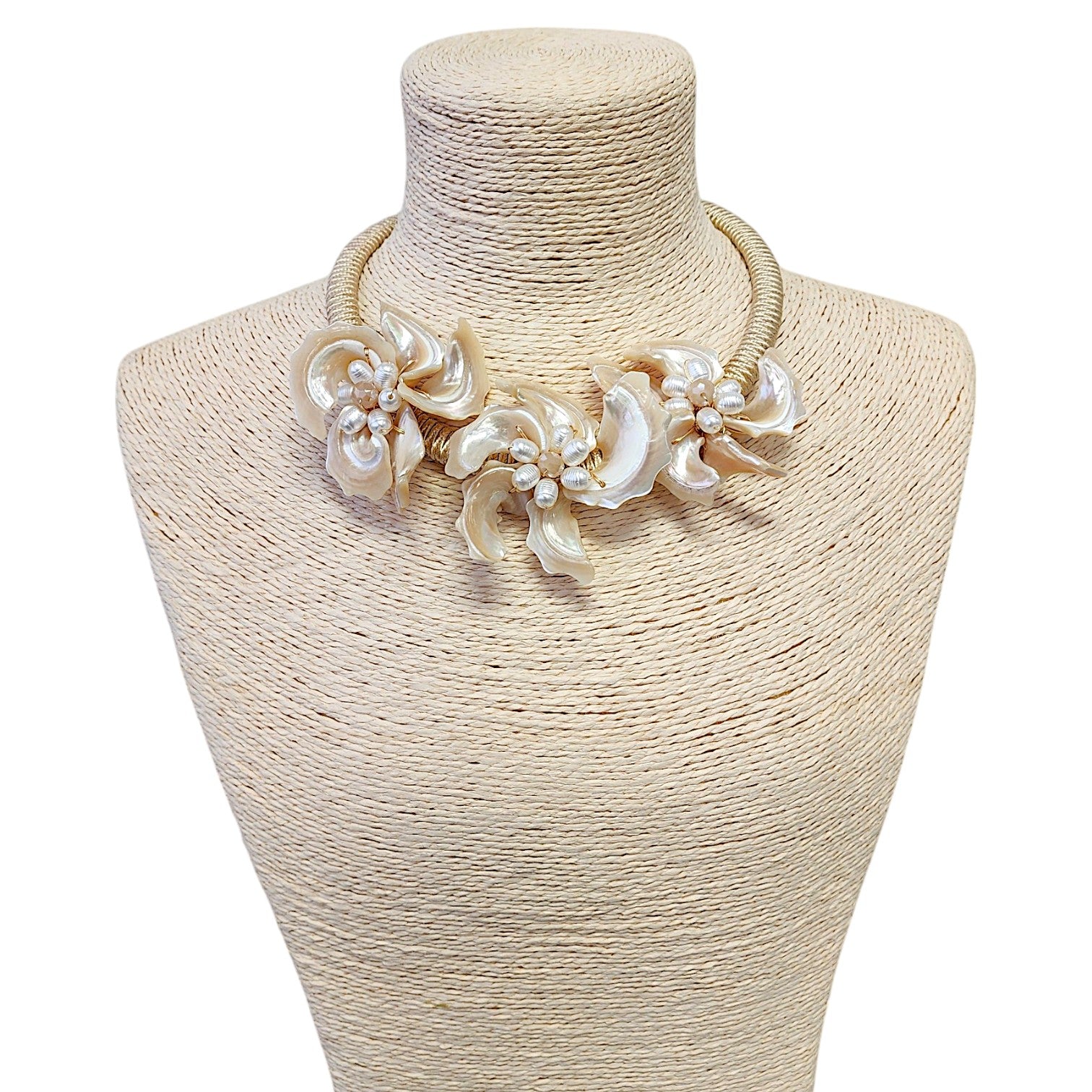 Seashell Flower Necklace | Coastal | Floral Jewelry | Beach | Mocha | Short Collar