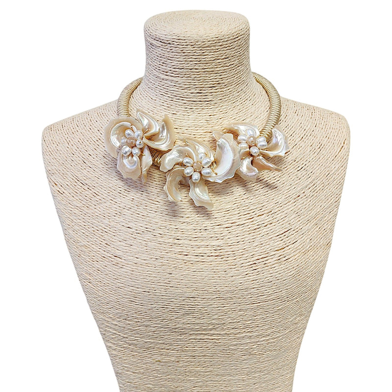 Seashell Flower Necklace | Coastal | Floral Jewelry | Beach | Mocha | Short Collar